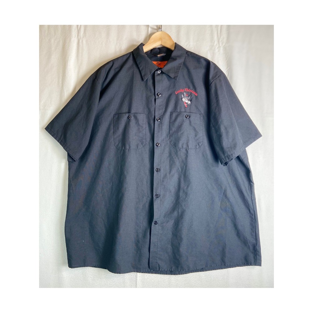 Lucky 13 Red Kap Mens XXL Black Wolf Spade Rockabilly Kustom Work Shirt So Cal